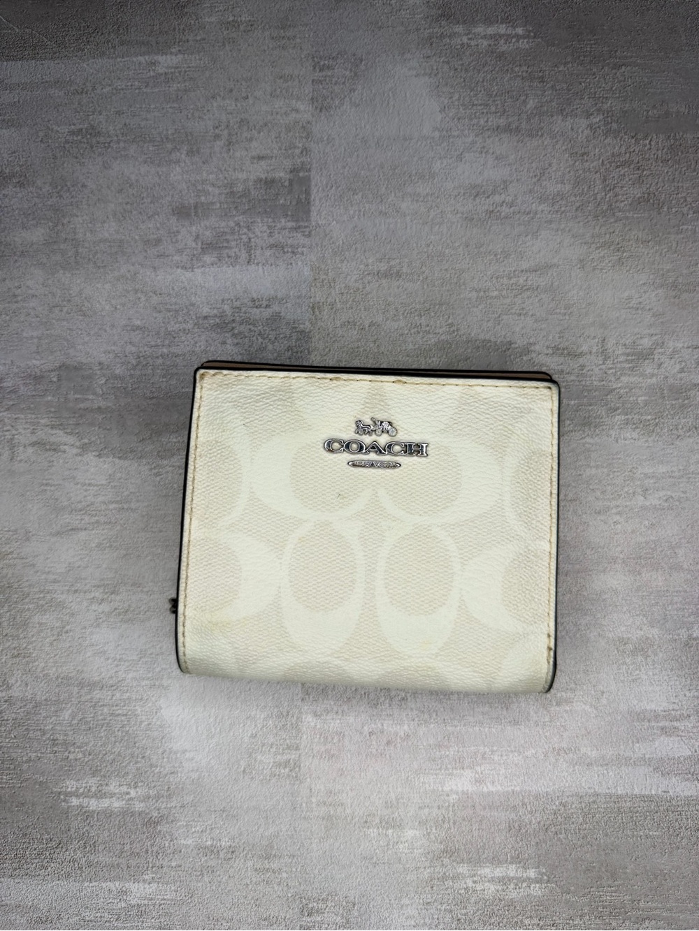 Coach Cream Signature Compact Bifold Wallet with Silver Logo Hardware